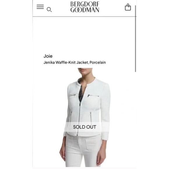 JOIE Women’s Small Jenika White Textured Cotton Blend Woven Zip-Up Blazer Jacket - Picture 6 of 9